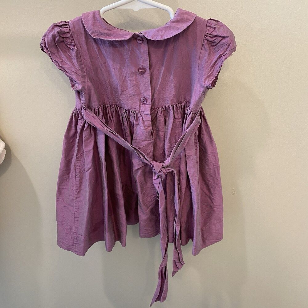 Vintage Talbots Girls 100% Silk Dress 9-12 Embroidered Flowers Purple - Picture 4 of 6